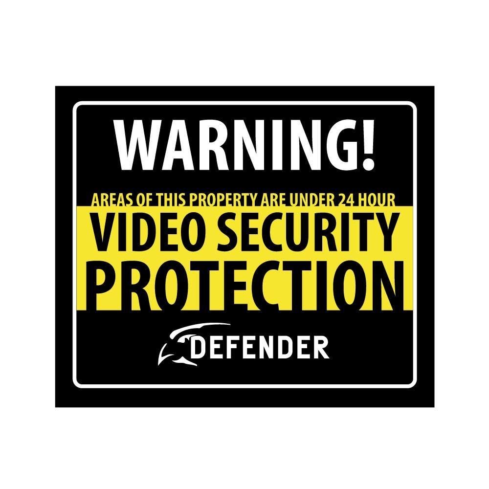 Defender Indoor Video Security System Warning Sign w/Stickers Defender Indoor Video Security System Warning Sign w/Stickers